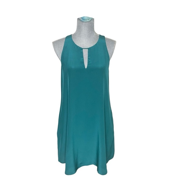 LAVENDER BROWN Solid Teal 100% Silk Zipper Print Dress size Small - Picture 2 of 13